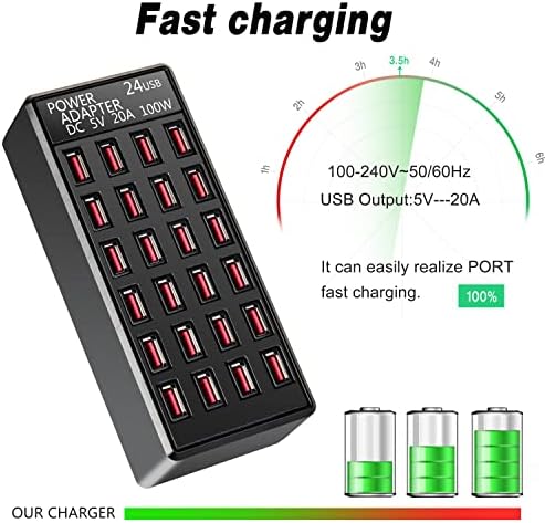 Ultimate 100 W 24-Port USB Fast Charging Station – High-Efficiency Multi-Device Charger for Smartphones and Tablets, Ideal for Home and Travel Use – Compact Design with Advanced Safety Features and Enhanced Cord Management for Organized Charging Solutions