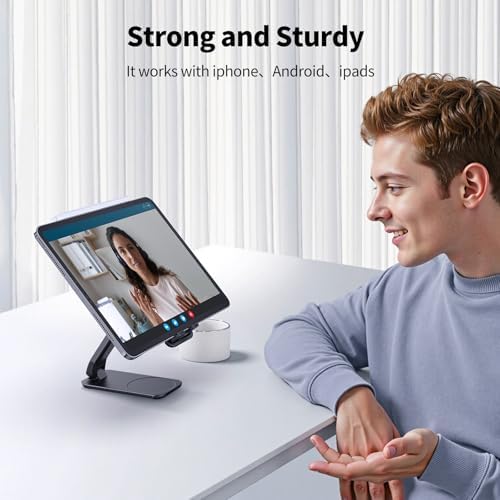 i WALK Adjustable Magnetic Phone Stand for Desk – Versatile Height and Angle Customization, Foldable Design for i Phone 16, 15, 14, 13, 12 Pro Max & Samsung Galaxy – Ergonomic Viewing Comfort, Sleek Black Finish for Modern Workspaces