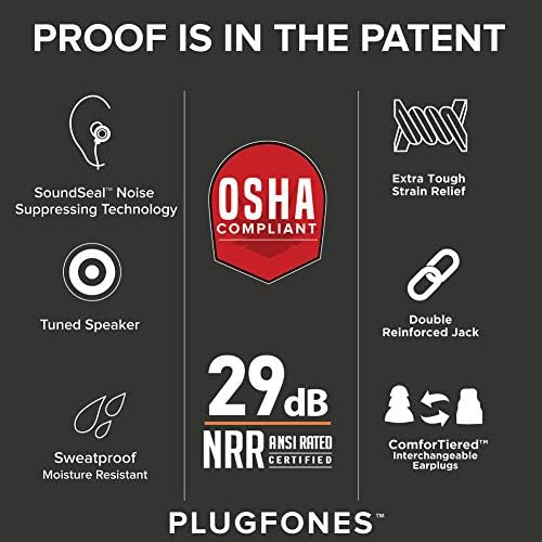 Plugfones Protector VL Audio Earbuds – OSHA Compliant Noise-Reducing Earplugs with Premium Sound Quality for Industrial Use, Black & Red Design for Enhanced Comfort and Connectivity