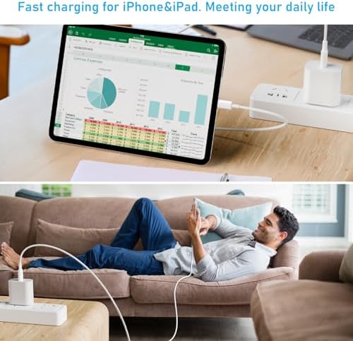 Rapid Charge Trio: 20 W USB-C Wall Charger Set with 6 FT Cables for i Phone 14 & More – Ultimate Performance for Fast Power Delivery and Versatile Device Compatibility