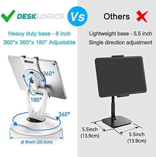 Revolutionary 360° Swivel Tablet Stand Holder for 6-13 Inch Devices – Adjustable Height for Enhanced Comfort and Stability – Modern Black Design for Home Office, Retail Kiosks, and Reception Areas – Perfect Gift for Tech Enthusiasts – Optimized Viewing Experience for Video Conferencing and Streaming