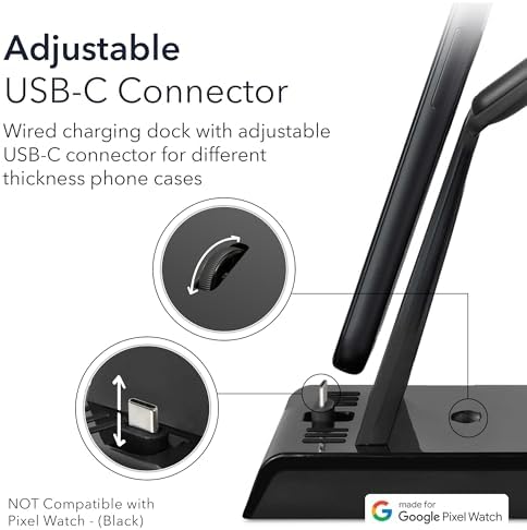 Wasserstein 3-in-1 USB-C Charging Hub for Google Pixel Devices and Fitbit: Ultimate Rapid Charging Station for Pixel Watch and Fitbit Versa 3/4 – Streamlined, Durable, and Travel-Friendly Power Solution for Home or Office Efficiency