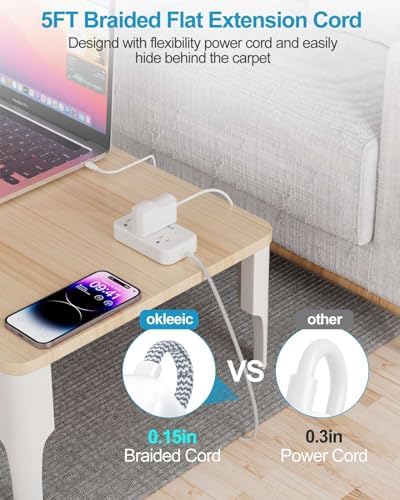 Compact Power Strip with USB-C and Dual USB-A Ports – 3 ft Extension Cord with 4 Outlets & 4.8 A Fast Charging Station for Laptops, Tablets, and Smartphones – Flat Plug Design Perfect for Tight Spaces and Travel – Versatile Multi-Device Charging Hub for Home and Office Use