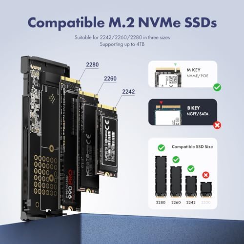 GRAUGEAR RGB M.2 SSD Enclosure – Ultra-Fast 10 Gbps USB3.2 Gen2 Tool-Free Aluminum External NVMe Drive Case for PCIe M-Key & B+M Key SSDs – Stylish High-Speed USB-C Storage Solution with Customizable Lighting for Gamers and Creators