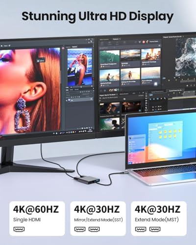 Fophmo Dual HDMI Adapter – 4 K@60 Hz USB C Hub with 100 W Power Delivery & USB-A Port for Enhanced Dual Screen Experience – Perfect for Gamers & Professionals Seeking Stunning Visual Clarity and Seamless Multitasking