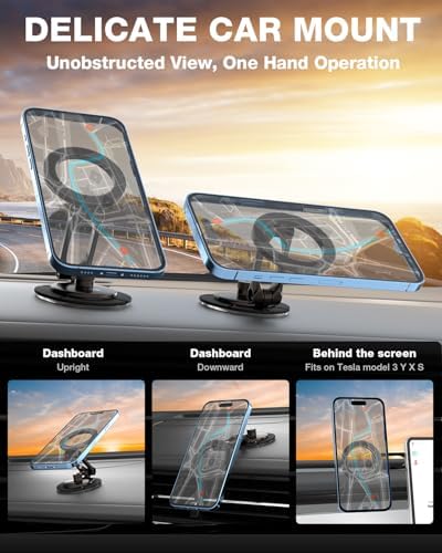 Elevate Your Tesla Experience with the Smolink All-Metal Magnetic Phone Mount – Premium Magnetic Holder for Tesla Model 3, Y, S, X, Compatible with Mag Safe and All Smartphones, Foldable Design for Sleek Aesthetics and Enhanced Durability, Perfect Car Dashboard Accessory for Hands-Free Navigation and Secure Device Attachment, Black Finish for a Refined Look