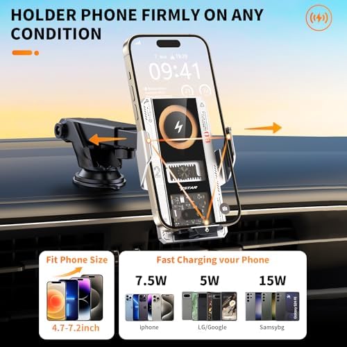 Wireless Car Charger with Phone Holder Mount 15W Fast Car Charger Auto Clamping Phone Holders for You Car Windshield Dashboard Air Vent Accessories for iPhone 13 Pro Max15141211Samsung Galaxy Googl – Enhanced Compatibility and Speed
