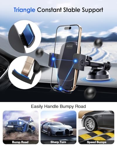 Military-Grade Suction Car Phone Mount – Universal 360-Degree Adjustable Smartphone Holder for Dashboard and Windshield – Compatible with All Smartphones Including i Phone and Samsung, Heavy-Duty Cradle for Thick Cases, Secure and Convenient Driving Accessory
