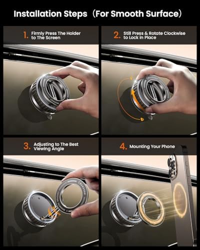 2025 Upgraded Vacuum Suction Cup Phone Mount for Magsafe [109+LBS Strongest Suction], 360° Adjustable Foldable Vacuum Magnetic Phone Holder for Car [24 N55 Stronger Magnets], for iPhone 16/15/14/13/12 – Enhanced Compatibility and Speed
