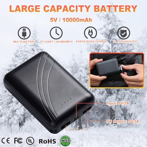 Ultimate 10,000 m Ah Power Bank for Heated Clothing – Fast Charging 5 V 2 A Battery Pack with LED Light for Vests, Jackets, and USB Devices – Portable Charger for Outdoor Adventures and Daily Use