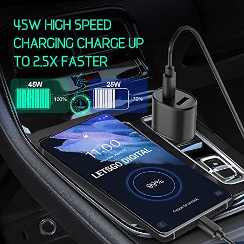 Samsung Super Fast Dual Port Car Charger with 45 W & 15 W Outputs – Includes Premium Fast Charging Cable for Galaxy S25, S24, S22, S21, S20 Ultra Plus, Note 10+, Pixel & Note 20 – PPS Technology for Maximum Charging Efficiency on the Go
