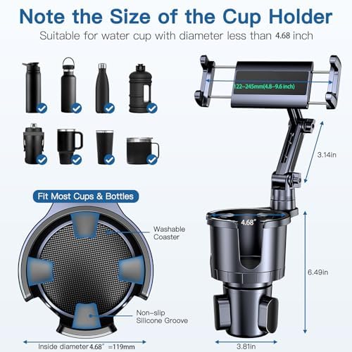 Transform Your Drive with the Ultimate 2-in-1 Adjustable Cup Holder Mount for Phones & Tablets – 360° Rotating Arm for Perfect Viewing Angles, Compatible with All Smartphones and i Pads, Ideal for Hands-Free Navigation and Entertainment While On the Road