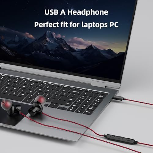 Revolutionize Your Audio Experience with High-Performance USB Earbuds – Noise-Isolating Wired Headset for Seamless Zoom Calls and Gaming | 3.9 ft In-Ear Design with Integrated Microphone, Adjustable Volume Control, and Universal Compatibility for HP, Dell, and Chromebook | Sleek Black Finish for Enhanced Sound Quality and Comfort in Every Use