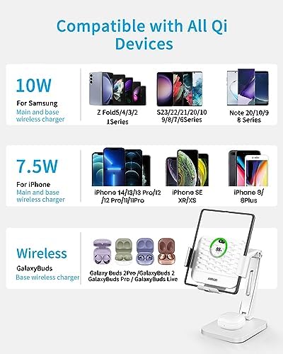 ANPULES 2-in-1 Wireless Charging Stand for Samsung Galaxy Z Fold Series and Buds – Fast Charging Dock with 3 Coils for Enhanced Compatibility and Efficiency, Sleek Design for Tidy Spaces, Non-Slip Surface for Secure Charging