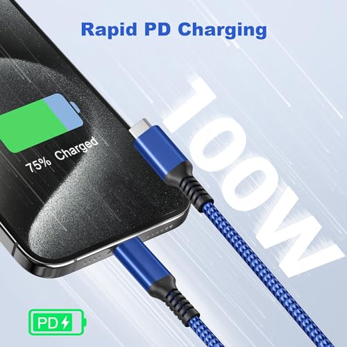 Basesailor 10 ft USB C to USB C Power Delivery Charging Cable – 100 W Fast Charger for i Phone 16/15 Pro Max, Mac Book, i Pad Air 4/5, Mini 6, and Samsung Galaxy S22/S23/S24/S25 – Durable 2 Pack for Enhanced Speed and Efficiency