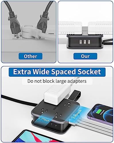 Maximize Connectivity with NTONPOWER 8-Outlet Flat Extension Cord & 3 USB Ports – 6 FT Wall-Mounted Power Strip for Home, Office, and Dorm Use – Space-Saving Design with Surge Protection and High-Speed Charging for All Your Devices