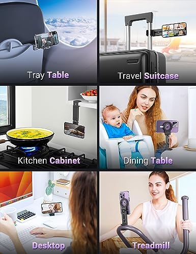 PROfezzion Magnetic Airplane Phone Holder for MagSafe, iPhone 16, 15, 14, 13, 12 & All Phones, Handsfree Phone Mount for Seat Tray Table, Pocket Size Travel Essentials Must Have Accessories for Flying – Enhanced Compatibility and Speed