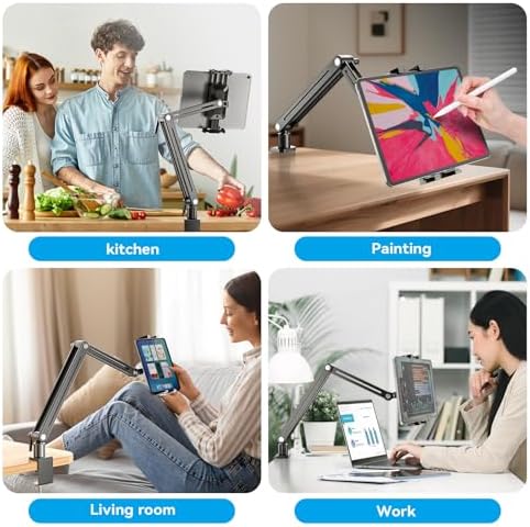 Ergonomic 360° Rotating Adjustable Monitor Stand for 15.6″ Tablets – Versatile Bed Clamp Mount for i Pad Air/Pro/Mini – Portable Desk Arm Holder Enhancing Comfort and Productivity Anywhere