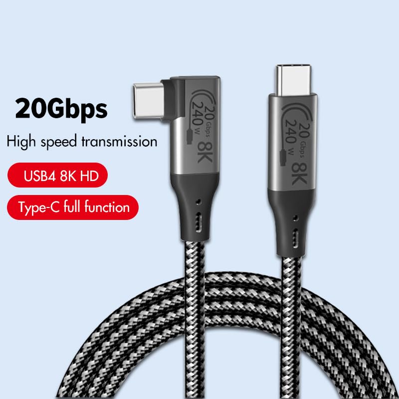Elevate Your Connectivity with a 6-Foot USB4 Cable – Ultra-Fast 40 Gbps Data Transfer, 8 K HD Display Support, and 240 W Rapid Charging – Flexible 90-Degree Right Angle USB-C Design for Optimal Performance in Tight Spaces and Seamless Compatibility with Thunderbolt 3 & 4 Devices