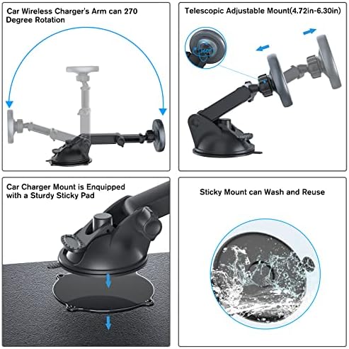 Experience Superior Convenience with the Magnetic Mag Safe Car Mount Charger – Fast Max 36 W QC3.0 Wireless Charging for i Phone 16/15/14/13 Plus and Mag Safe Cases, Versatile Dashboard/Vent/Windshield Installation, Sleek Retractable Holder for Optimal Viewing Angles, Durable Design for Ultimate Reliability