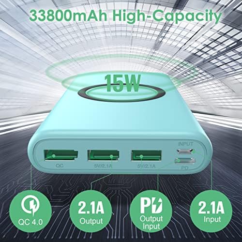 Ultra-High Capacity Wireless Portable Power Bank – 33,800 m Ah with 15 W Fast Wireless Charging & 25 W PD QC 4.0 – Versatile Dual Input & 5 Output Ports – Ideal for i Phone 16/15/14/13/12 & Android Devices – Essential Travel Companion with Enhanced Speed and Durability