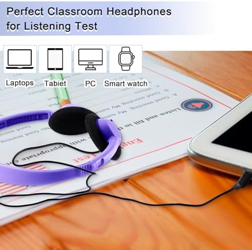Yunsailing 30-Pack Classroom Headphones – Lightweight & Durable On-Ear Headsets with 3.5 mm Jack for Engaging Learning – Cheerful Light Yellow Color for Students and Teachers in Educational Settings