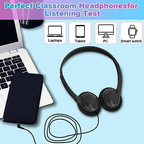 Bulk Classroom Headphones 25 Pack – Premium Durable Wired Earphones for Enhanced Student Learning, Comfortable Fit for Kids and Adults – Superior Sound Quality for Educational Use (HY103, 25 Black)