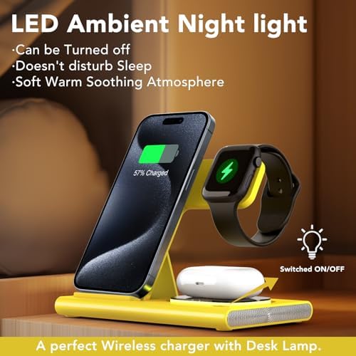 Ultra-Convenient 3-in-1 Foldable Wireless Charging Dock for Apple Devices – Rapid Power-Up Station for i Phone 16/15/14/13/12/11/X/XS, Apple Watch Series 10/9/8/7/Ultra2/Ultra/SE, and Air Pods Pro/2/3/4 – Lightweight Travel Charger with Integrated LED Light for Enhanced Portability and Efficiency