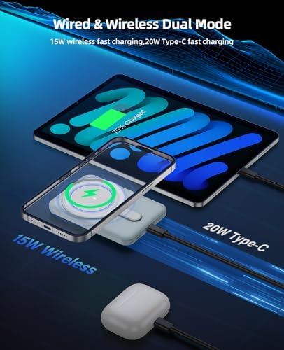 Magnetic 10,000 m Ah Wireless Power Bank – Fast Charging Mini Portable Charger with LED Display & Type-C Cable for Mag Safe i Phone 12/13/14/15 – Ultimate On-the-Go Charging Solution in Sleek Black Finish