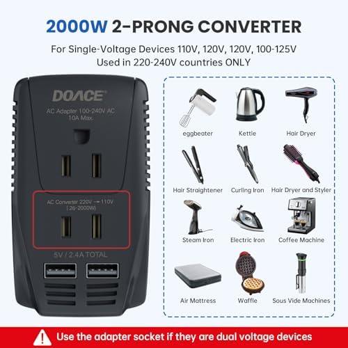 Ultimate 2000 W European Travel Power Converter – Versatile Universal Adapter for Hair Tools and Electronics with Global Compatibility (EU, UK, AU, US) – Rapid Turbo Charging for Laptops, Smartphones, and Cameras – Advanced Safety Features to Prevent Overheating & Short Circuits – Lightweight & Compact Design for Effortless Packing and Mobility
