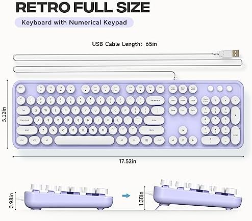Retro-Inspired Full Size Typewriter Keyboard with Number Pad – Wired USB Keyboards for Windows 7, 8, 10, 11 | Enhance Your Typing Experience with Classic Charm and Modern Efficiency | Perfect for Home and Office Use