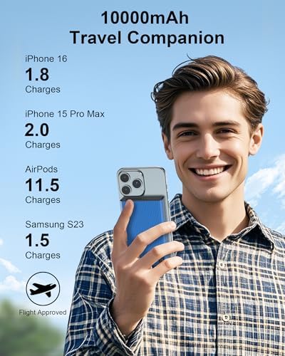 Ultra-Slim 10000 m Ah Magnetic Portable Charger for i Phone 15/14/13/12 Pro Max – Lightning-Fast USB-C PD 20 W Power Bank in Stylish Blue – The Ultimate On-the-Go Charging Solution for Maximum Compatibility and Convenience