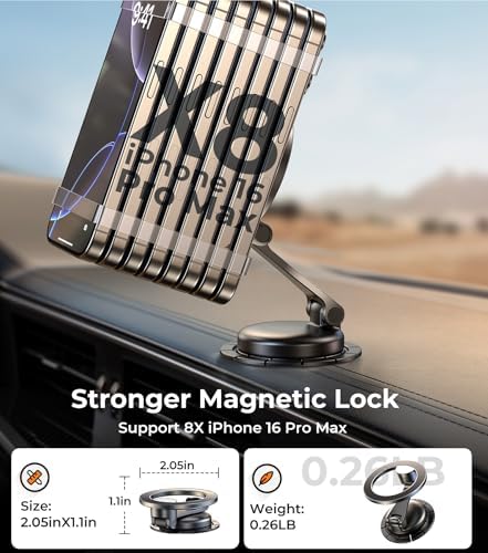 Revolutionary Qi2 Mag Safe Car Mount for i Phone 16 Pro Max – 2-in-1 Dashboard & Air Vent Holder with Strong Adhesive, Heat-Resistant Design, 360° Rotational Capability & Magnetic Convenience for Enhanced Driving Safety and Seamless Access to Navigation & Music