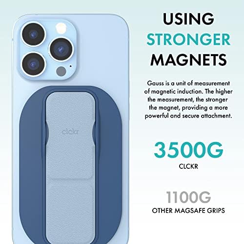 Mag Safe-Enhanced CLCKR Phone Grip & Stand – Adjustable Magnetic Holder for i Phone 15, 14, 13, 12 Models – Strong 3500 Gauss Magnet for Secure Use – Slim, Portable Design for Easy Travel – Versatile Ring Grip with Adjustable Finger Strap for Optimal Viewing Angles – No Residue, Effortless Wireless Charging Compatibility – Ideal for Everyday Convenience in Blue