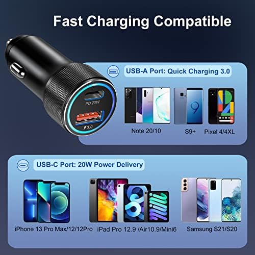 Bangfun 5 Pack USB C Car Charger – 36 W Dual USB Fast Charge Adapter for i Phone 15/14/13/12/11 Pro Max, i Pad, Samsung S24/S21/S20, Google Pixel – Ultimate Compatibility & Rapid Power Solutions for On-the-Go Charging