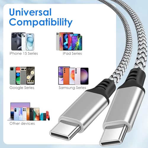 Premium 5-Pack USB C to C Fast Charging Cables – 60 W Nylon Braided Charger for i Phone 16 Series, Mac Book Pro, i Pad Pro/Air, Samsung S24/S23 – 5 ft Length for Ultimate Flexibility and Durability – Reliable Data Transfer with USB 3.1 Compatibility