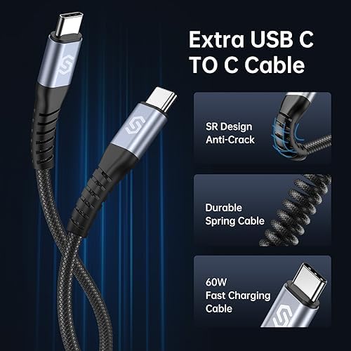 Syncwire 60 W USB C Car Charger with PD & QC Fast Charging – Ultimate Compatibility for i Phone 16, Galaxy S23/S22, Google Pixel 7/7 Pro – Includes 5 FT Coiled Type C Cable for Maximum Convenience – Compact Design with Safety Features for Reliable Power on the Go