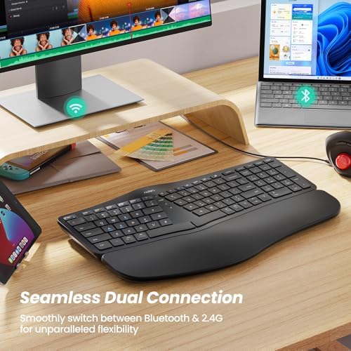 Nulea RT05 B Bluetooth Ergonomic Split Keyboard – Rechargeable Wireless USB-C Design with Cushioned Wrist Rest for Ultimate Comfort, Compatible with Windows & Mac (F-Yellow) – Enhance Your Typing Experience and Boost Productivity
