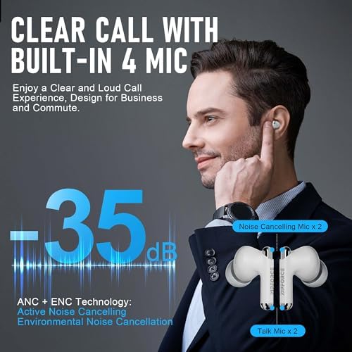 ZIPFORCE True Wireless Earbuds – Cutting-Edge Bluetooth 5.3 with 4-Mic Noise Cancellation for Enhanced Call Quality, IPX6 Waterproof for Active Use, 40-Hour Extended Battery Life, Touch Controls – Perfect for Audiophiles and Fitness Enthusiasts Seeking Superior Sound Performance