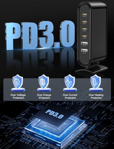 Revolutionize Your Charging Routine with the Essri 102 W 6-Port Ga N USB-C Hub – High-Speed Charging Station with 4 PD 3.0 & 2 USB-A Ports, Perfect for i Phone Pro Max, Samsung Android, and More – Includes 2 x 3.3 Ft Cables for Ultimate Flexibility and Enhanced Device Compatibility – Ideal for Home, Office, and Travel Use – Compact Power Adapter for Efficient and Fast Charging Solutions