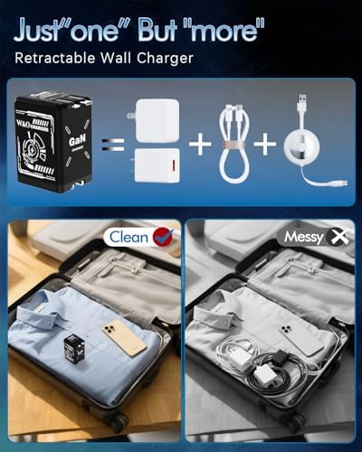 Revolutionize Your Charging Experience with the W&O 45 W Ga N Dual Device Fast Charging Wall Charger – Ultra-Compact with Retractable Lightning & Type-C Cables for i Phone 16/15/14/13/12/11, Galaxy S25/24, and All Android Devices – Perfect Travel Companion for Enhanced Speed, Versatility, and Portability