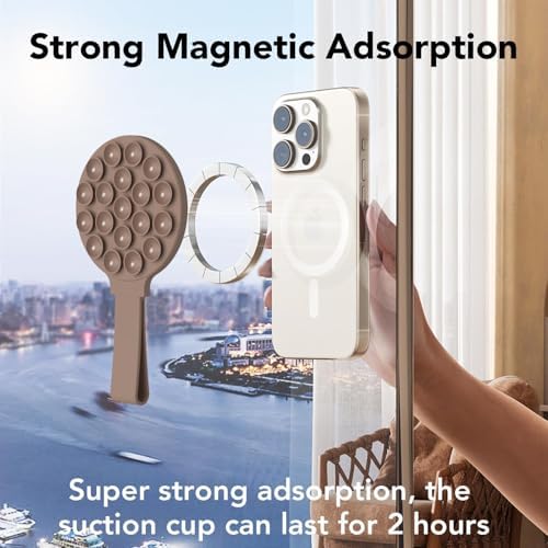 Mag Safe-Compatible Silicone Suction Cup Phone Mount with Integrated Mirror for Effortless Selfies and Video Calls – Hands-Free i Phone Accessory in Chic Pink for Ultimate Convenience and Versatility