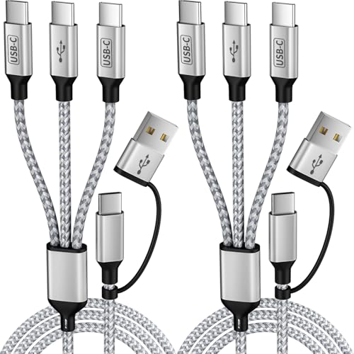 Ultimate Travel Companion: 5 ft USB C Splitter Multi Charging Cable – Dual USB A/C to 3 Type-C Ports for Fast Charging of i Phone 16/15 Series, Tablets & More – 2 Pack for Convenience and Enhanced Compatibility