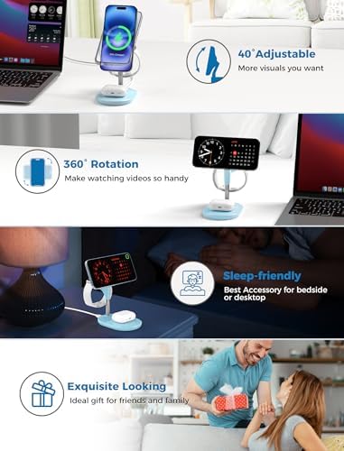 All-in-One Wireless Charging Station for Apple Devices – 15 W Fast Qi-Certified Mag-Safe Charger for i Phone 16, 15, 14, 13, 12, Apple Watch & Air Pods – Adjustable Viewing Angle, Ideal Gift for Women – Enhance Your Charging Efficiency and Style