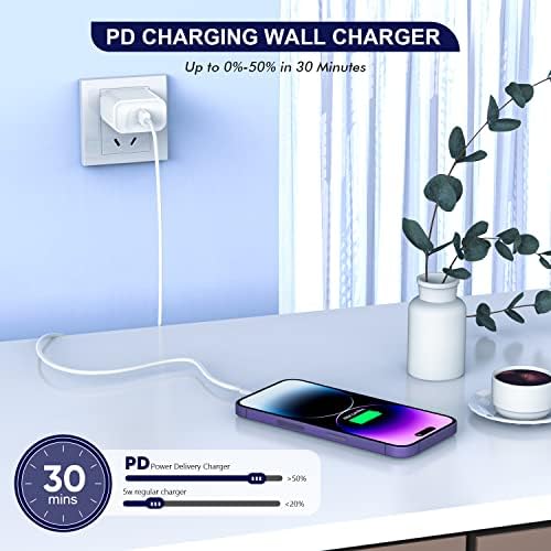 Premium Apple MFi Certified 3-Pack i Phone Charger Set with PD Type C Quick Wall Block and 6 FT Fast Charging USB C to Lightning Cable – Ultimate Speed and Compatibility for i Phone 14/13/12/Pro/Max/11/XR/SE 2022 and i Pads, Perfect for Home or Travel Use