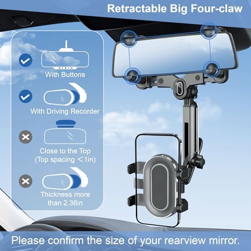 Innovative EEEKit 360° Rotatable Car Phone Mount – Versatile Rearview Mirror Holder for 4-7 Inch Smartphones, Enhanced Safety & Convenience for Drivers, Tool-Free Installation, Compact Design for Clutter-Free Use