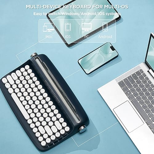 YUNZII ACTTO B303 Wireless Typewriter Keyboard – Adorable Sweet Mint Retro Design with Bluetooth Connectivity for Seamless Multi-Device Typing – Integrated Stand for Tablets, Phones, PCs – Perfect for Windows, Mac, Android Users – Elevate Your Workspace with Vintage Charm and Enhanced Typing Speed