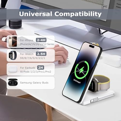 Revolutionize Your Charging Routine with the DDUAN 3-in-1 Wireless Charging Station: Fast USB-C Magnetic Power Bank for i Phone 16/15/14/13/12 and Apple Watch – Portable Foldable Design in Sleek White for Effortless On-the-Go Power Management