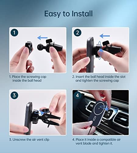 Mag Safe Car Mount Charger for i Phone – 360° Rotating Magnetic Wireless Vehicle Charger with Fast Charging Capability, Perfectly Compatible with i Phone 16/15/14/13/12 Series, Effortless Air Vent Installation for Ultimate Convenience