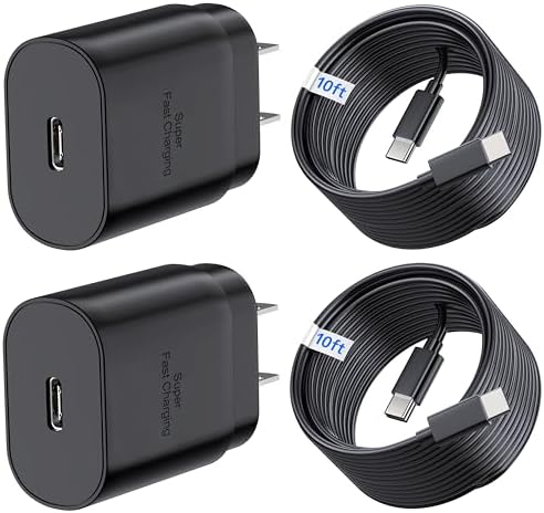 High-Power 25 W USB-C Charger for Galaxy Devices with 10 ft Extended Cable – Fast Charging Solution for Galaxy S Series, Note 20, Z Fold 3/4/5 – Perfect for Home, Office, and Travel – Ultimate Durability and Performance for All Your Charging Demands